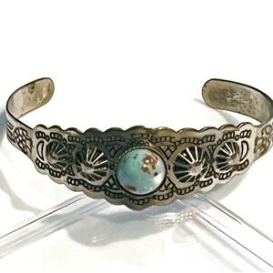 Old Pawn 1940s/50sNavajo Sterling Silver  Turquoise Stamped Cuff